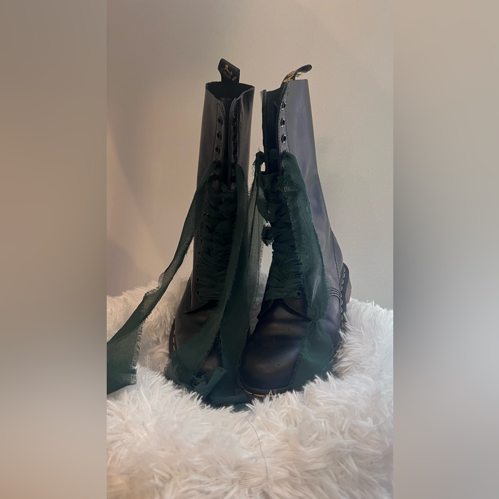Dr. Martens Black Combat Boots with Green Laces